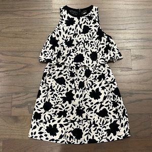 LOFT Petite Black and Pink Floral Split Back Dress - Size 0P